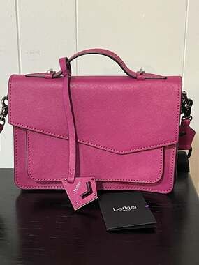 Botkier Cobble Hill Crossbody Magnetic Flap Bag in Fuchsia Pink Saffiano Leather